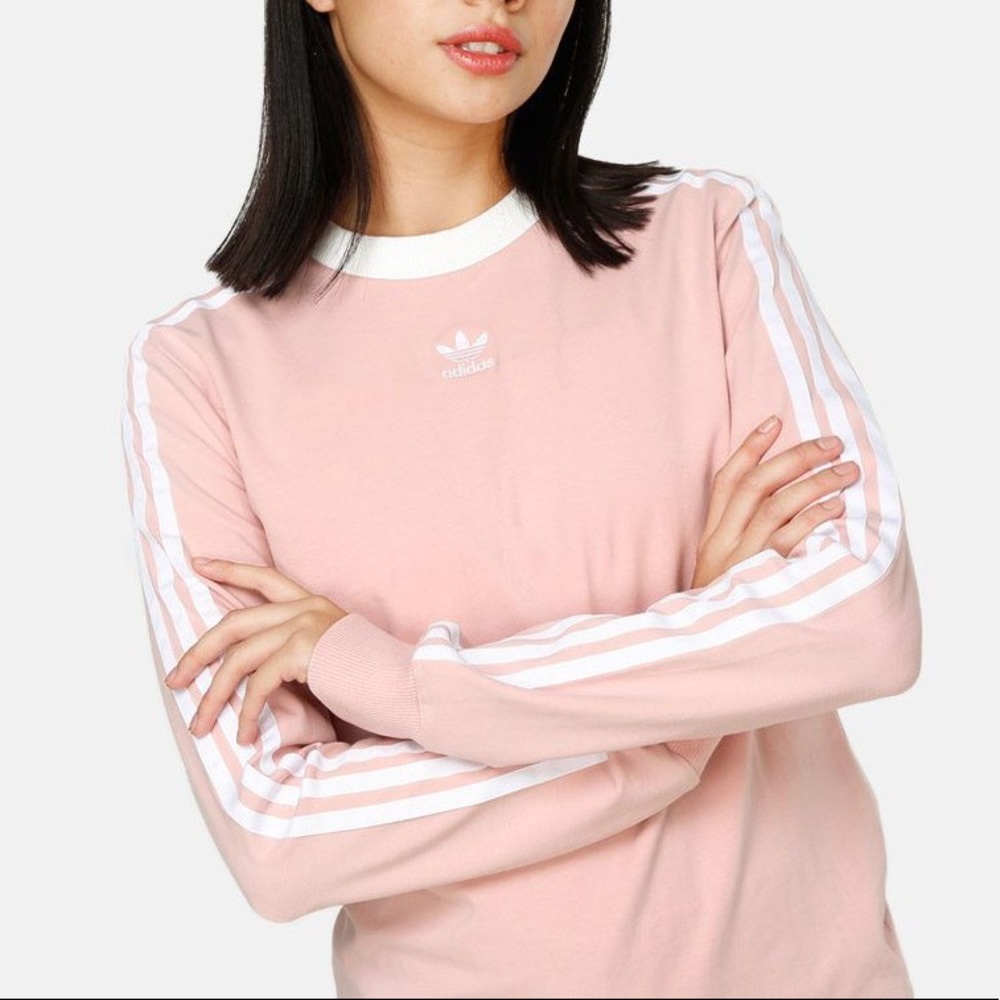 NEW adidas originals adicolor 3 stripes long sleeve in pink NWOT